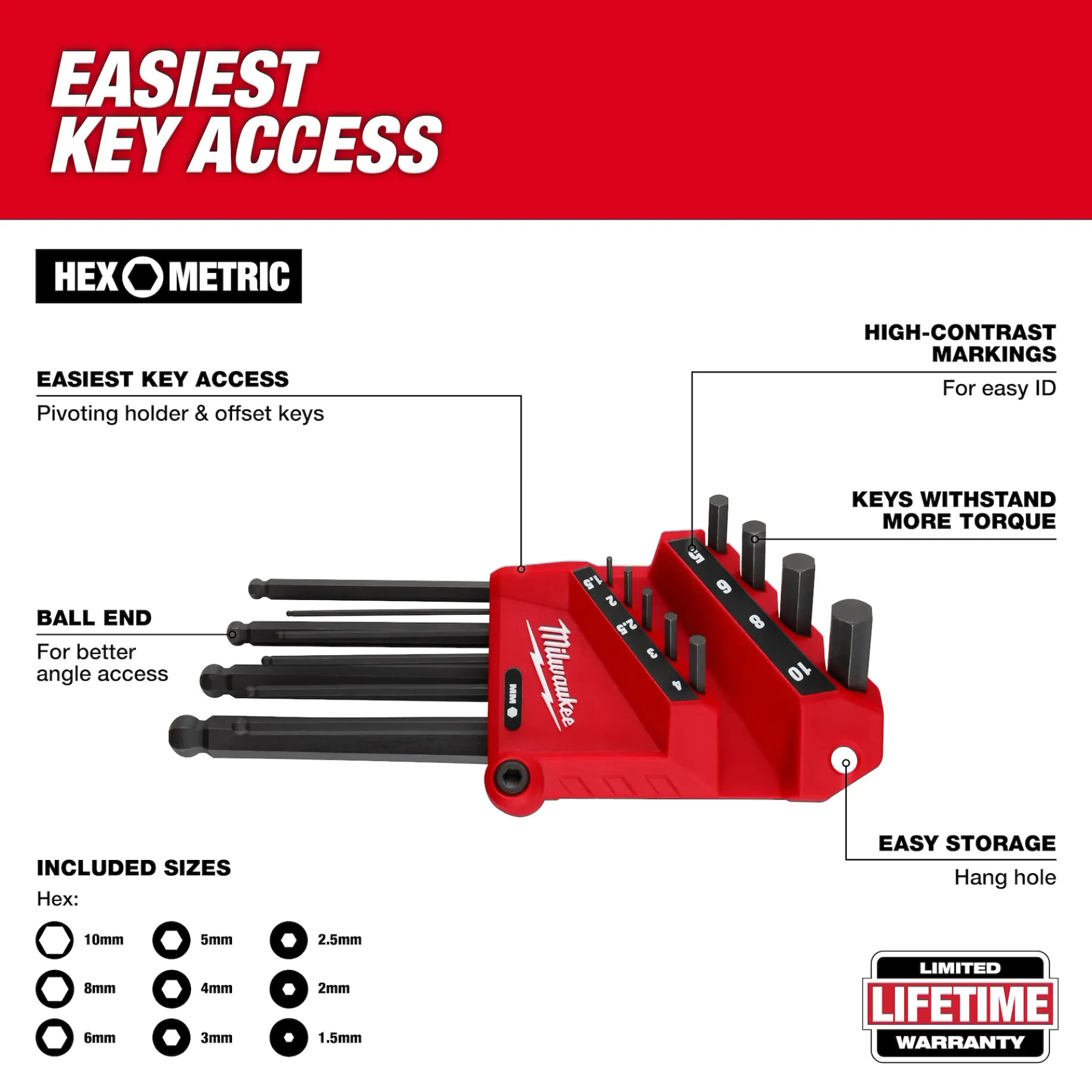 Milwaukee Electric Tool 9-Key Ball End L-Style Hex Key Set from Columbia Safety